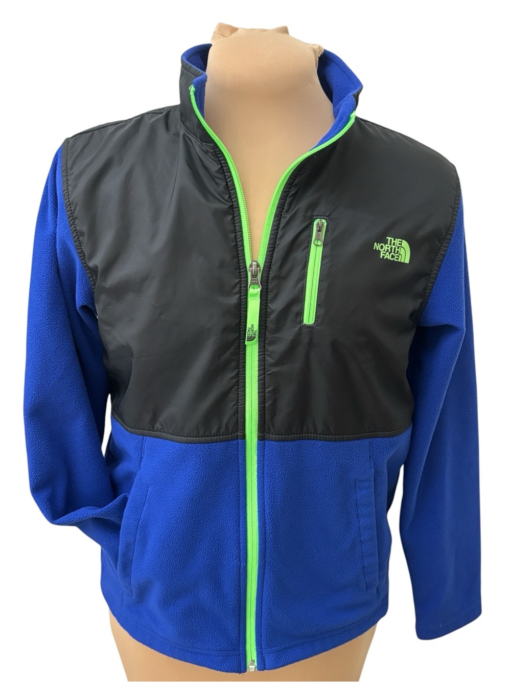 The North Face Boys Denali Fleece Jacket Blue Black Full Zip L 14/16